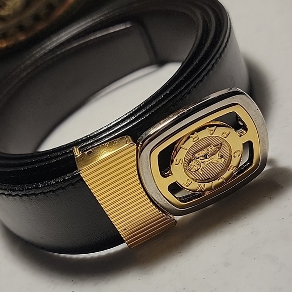 AUTHENTIC CELINE Black/BROWN REVERSIBLE Leather Belt with Gold/SILVER Buckle - Picture 1 of 12